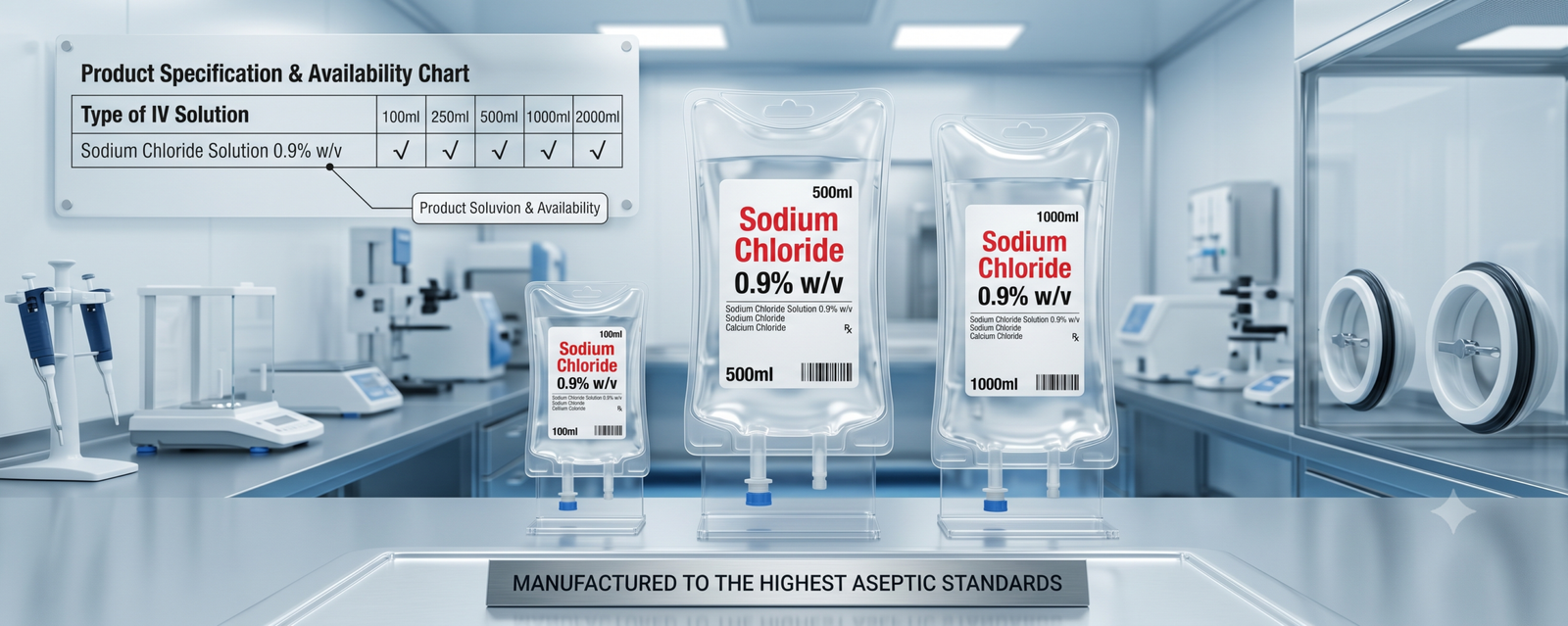 Varanous Labs pharmaceutical infusion bags - Sodium Chloride Solution 0.9%