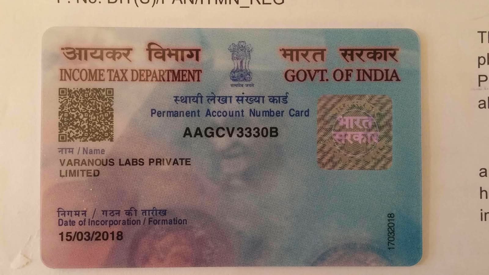 Varanous Labs PAN Card